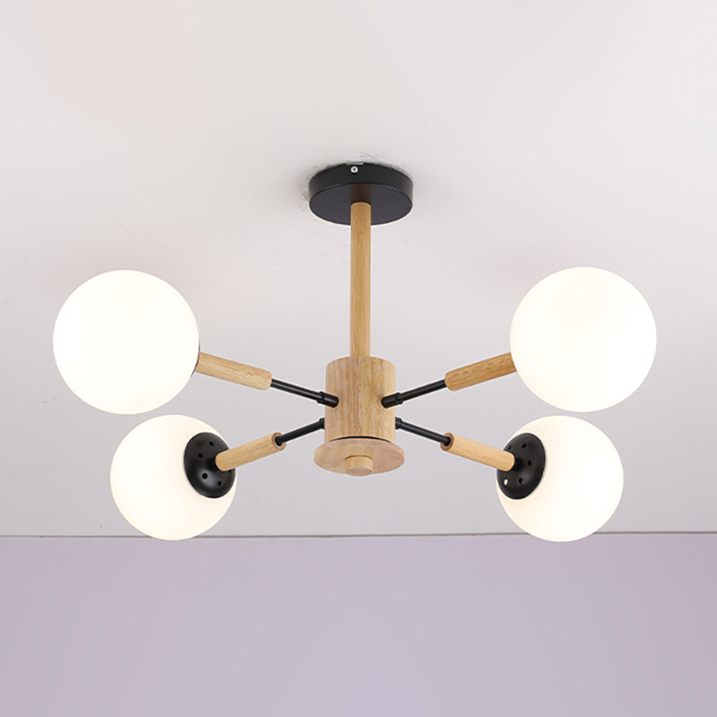 Modern Wood Chandelier Light Fixtures Globe Multi-Head Suspension Lamps for Living Room