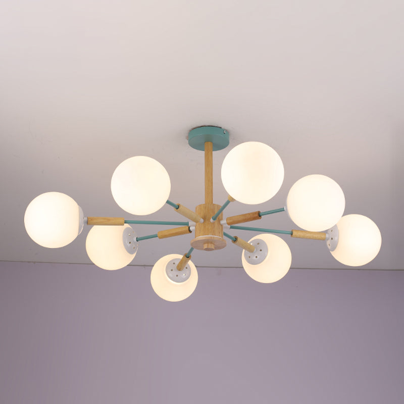 Modern Wood Chandelier Light Fixtures Globe Multi-Head Suspension Lamps for Living Room