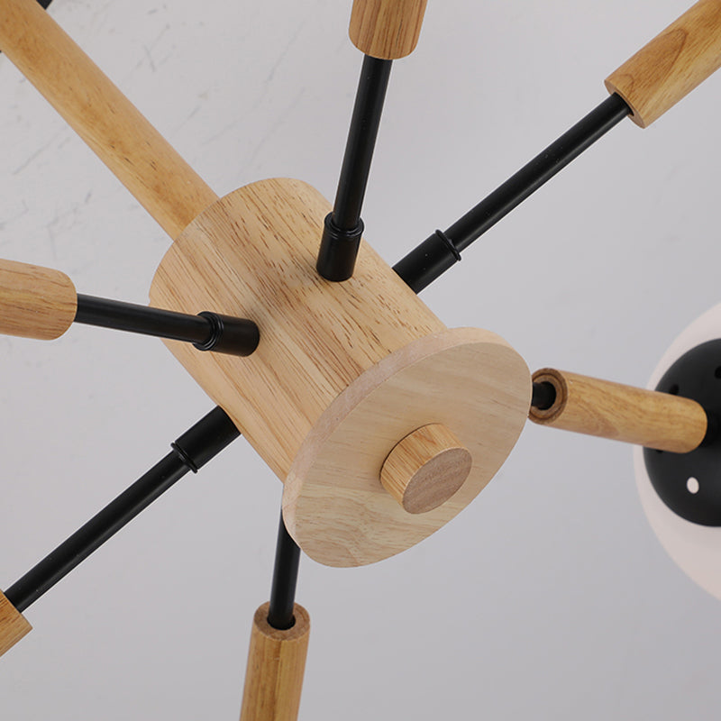 Modern Wood Chandelier Light Fixtures Globe Multi-Head Suspension Lamps for Living Room
