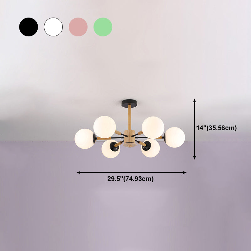 Modern Wood Chandelier Light Fixtures Globe Multi-Head Suspension Lamps for Living Room