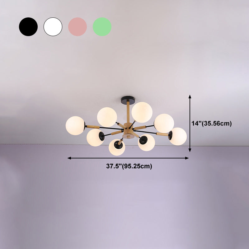 Modern Wood Chandelier Light Fixtures Globe Multi-Head Suspension Lamps for Living Room