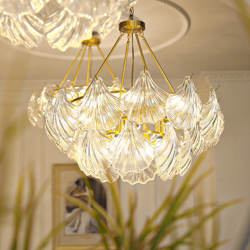 American Shell Chandelier Glass Multi Light Hanging Light in Gold for Bedroom