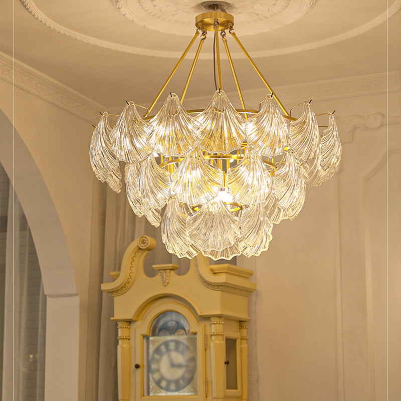 American Shell Chandelier Glass Multi Light Hanging Light in Gold for Bedroom