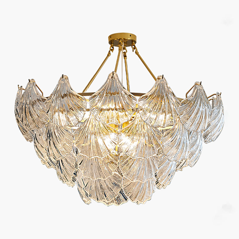 American Shell Chandelier Glass Multi Light Hanging Light in Gold for Bedroom