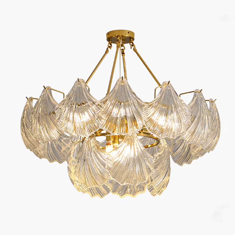 American Shell Chandelier Glass Multi Light Hanging Light in Gold for Bedroom