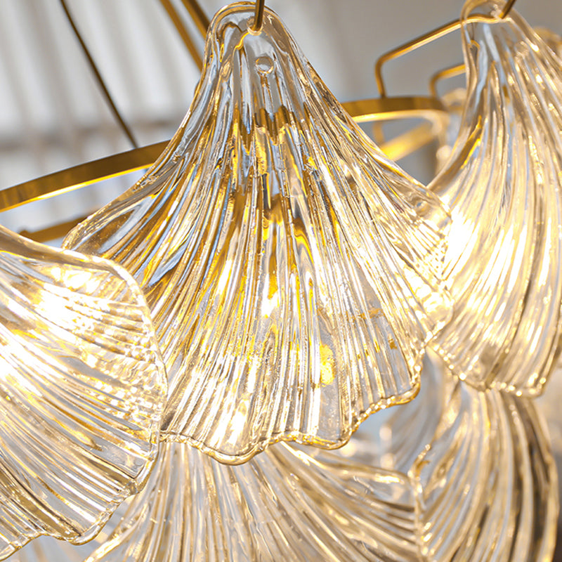 American Shell Chandelier Glass Multi Light Hanging Light in Gold for Bedroom