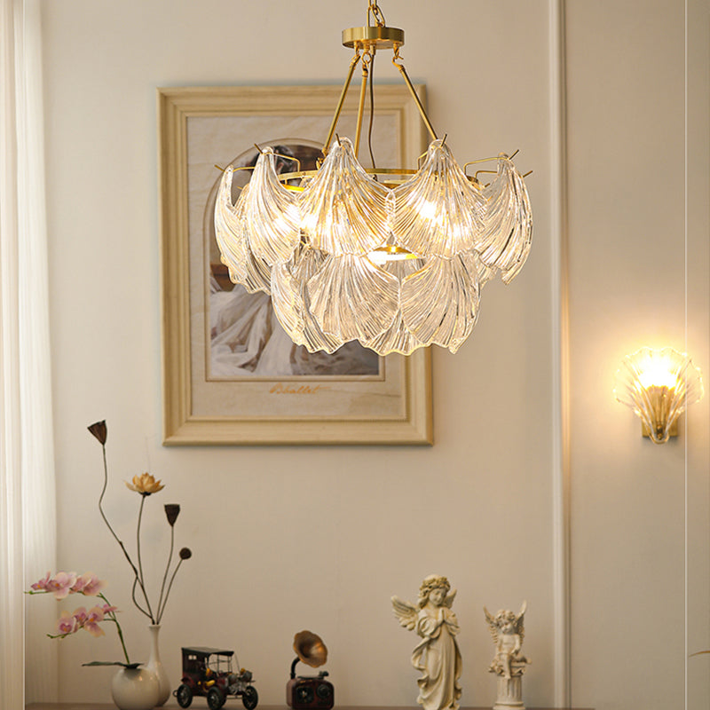 American Shell Chandelier Glass Multi Light Hanging Light in Gold for Bedroom