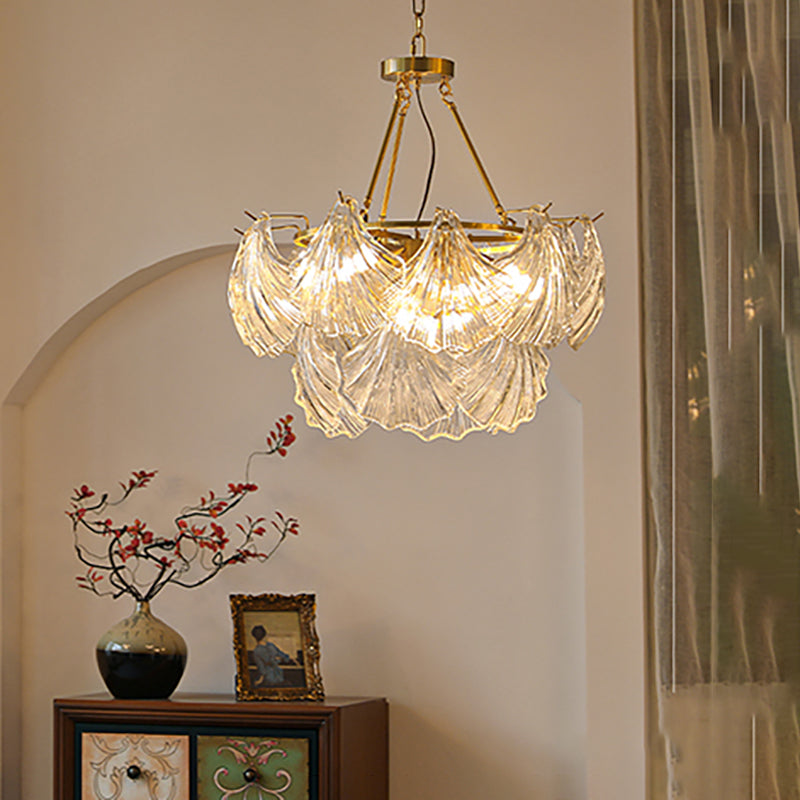 American Shell Chandelier Glass Multi Light Hanging Light in Gold for Bedroom
