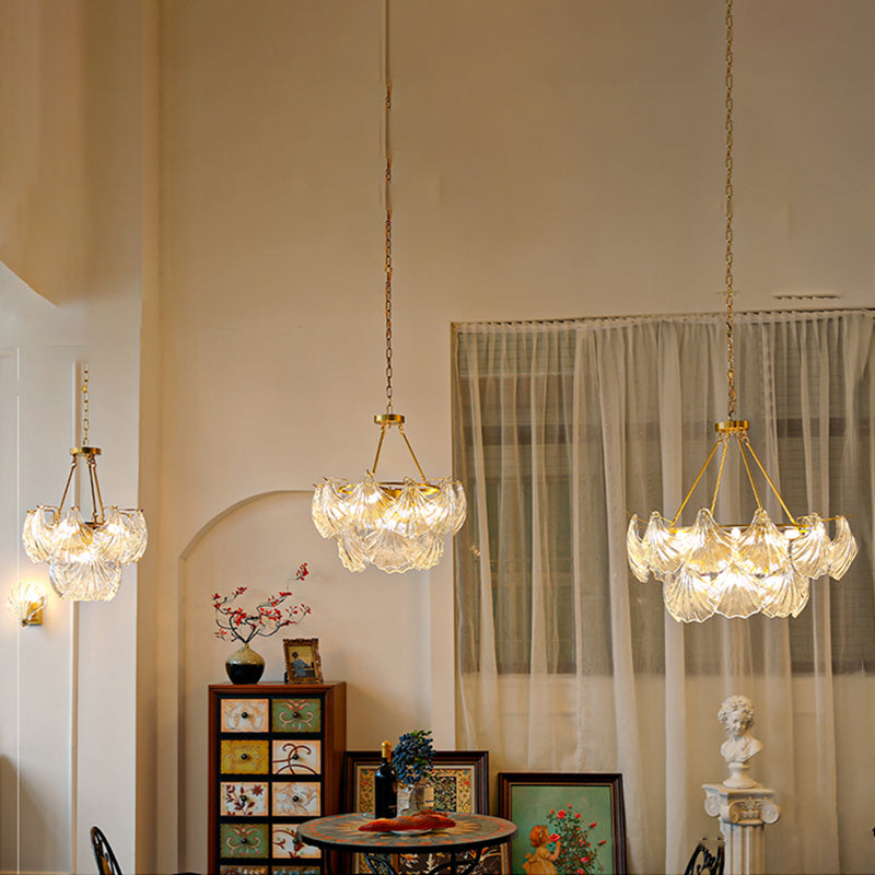 American Shell Chandelier Glass Multi Light Hanging Light in Gold for Bedroom