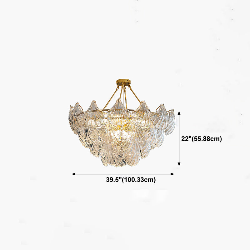American Shell Chandelier Glass Multi Light Hanging Light in Gold for Bedroom