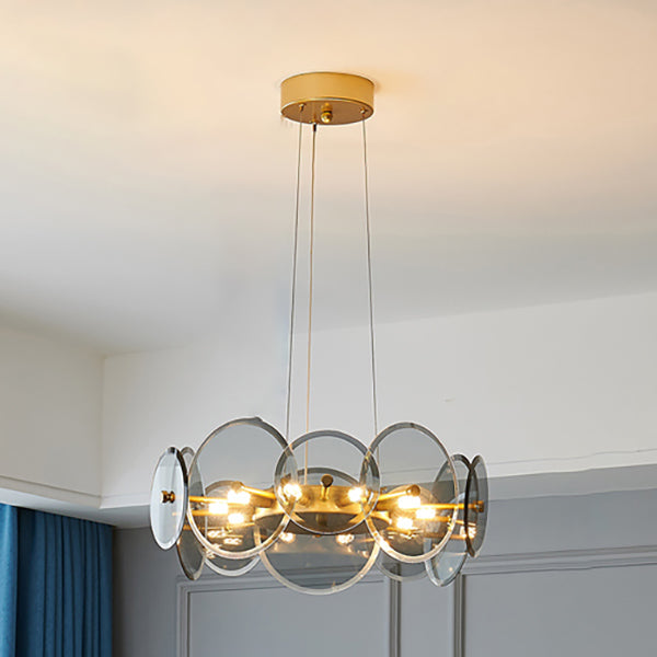 Gold Circle Chandelier Modern Multi Light Hanging Light with Glass for Bedroom
