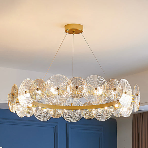 Gold Circle Chandelier Modern Multi Light Hanging Light with Glass for Bedroom