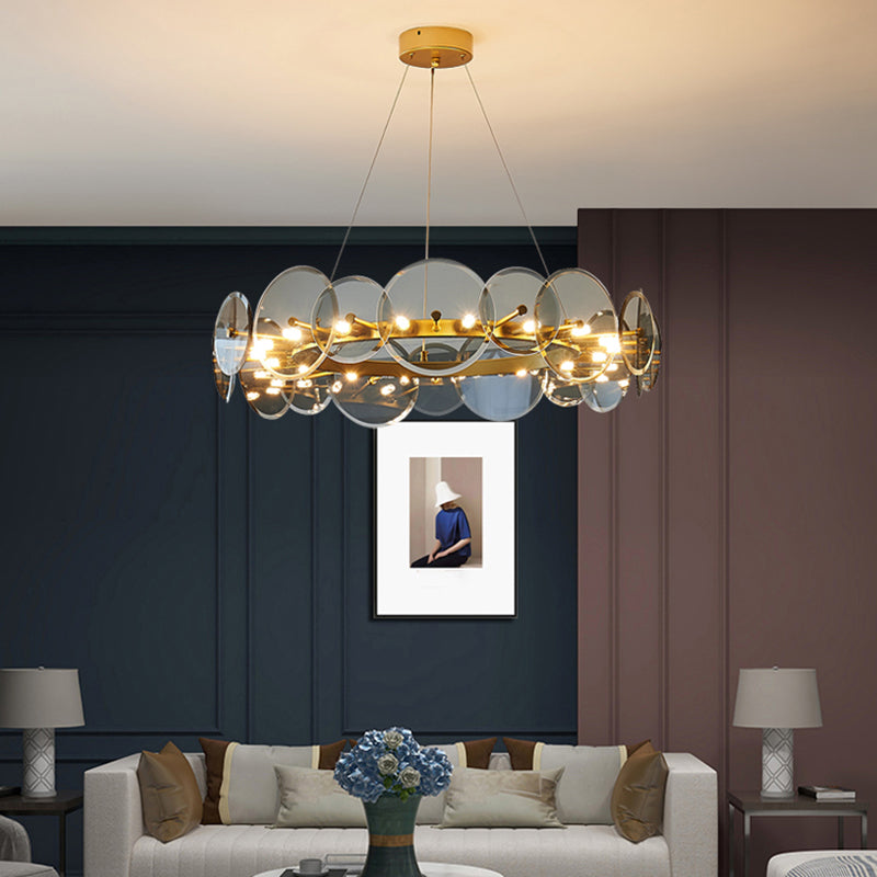 Gold Circle Chandelier Modern Multi Light Hanging Light with Glass for Bedroom