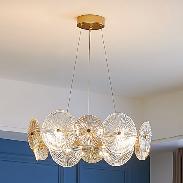 Gold Circle Chandelier Modern Multi Light Hanging Light with Glass for Bedroom