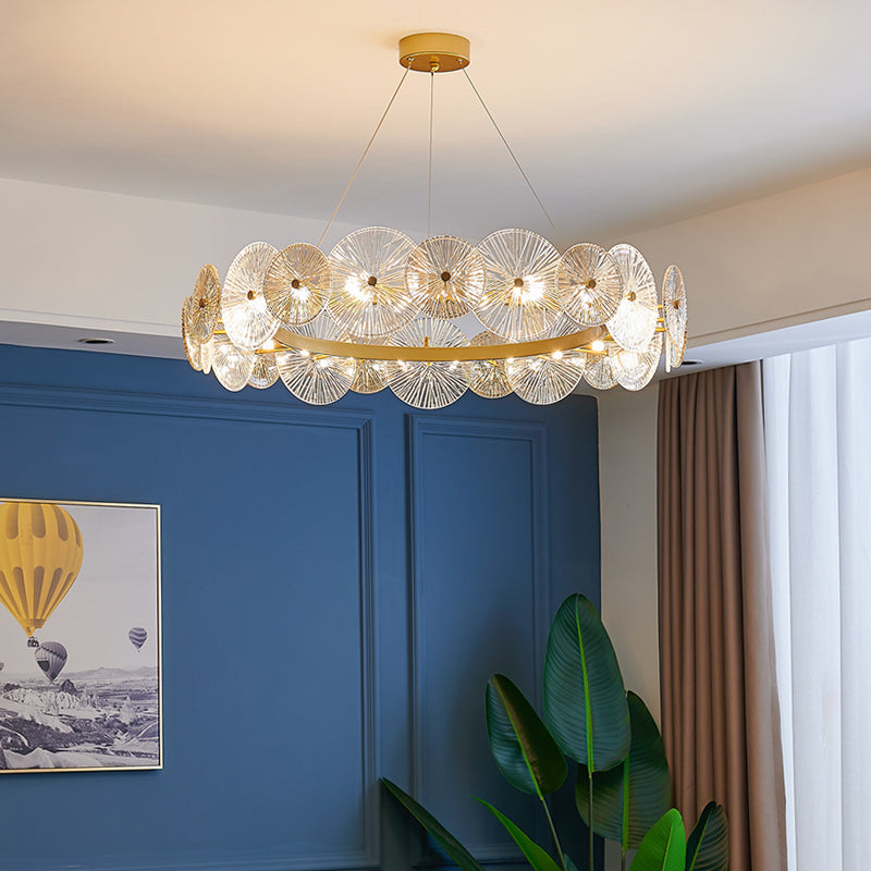 Gold Circle Chandelier Modern Multi Light Hanging Light with Glass for Bedroom