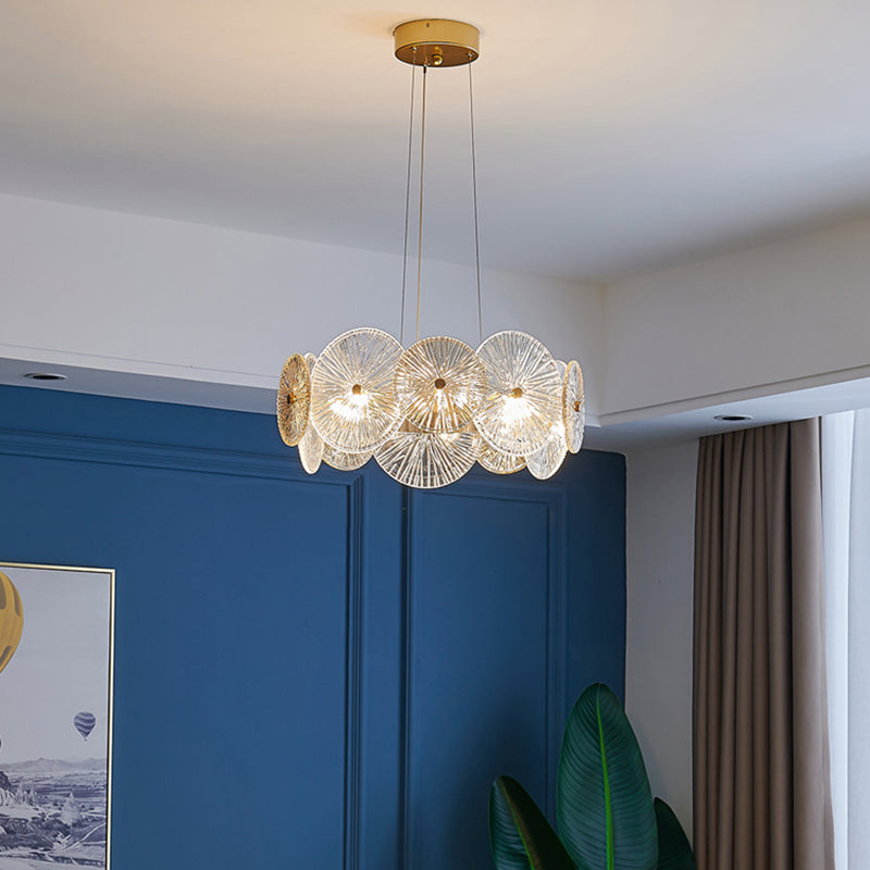 Gold Circle Chandelier Modern Multi Light Hanging Light with Glass for Bedroom