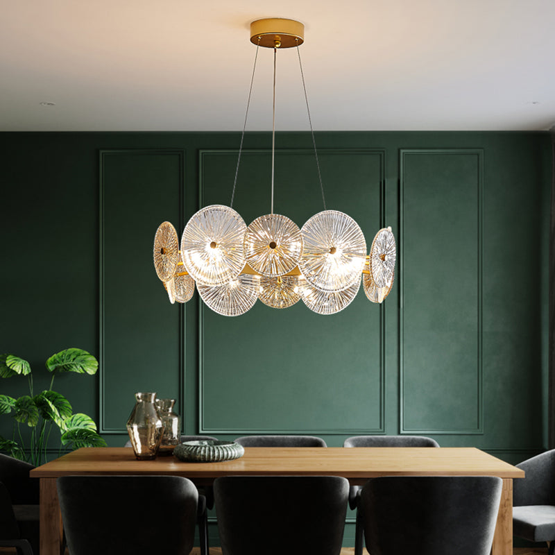Gold Circle Chandelier Modern Multi Light Hanging Light with Glass for Bedroom