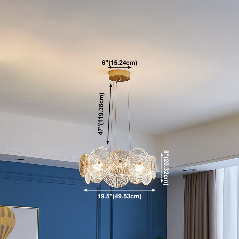 Gold Circle Chandelier Modern Multi Light Hanging Light with Glass for Bedroom
