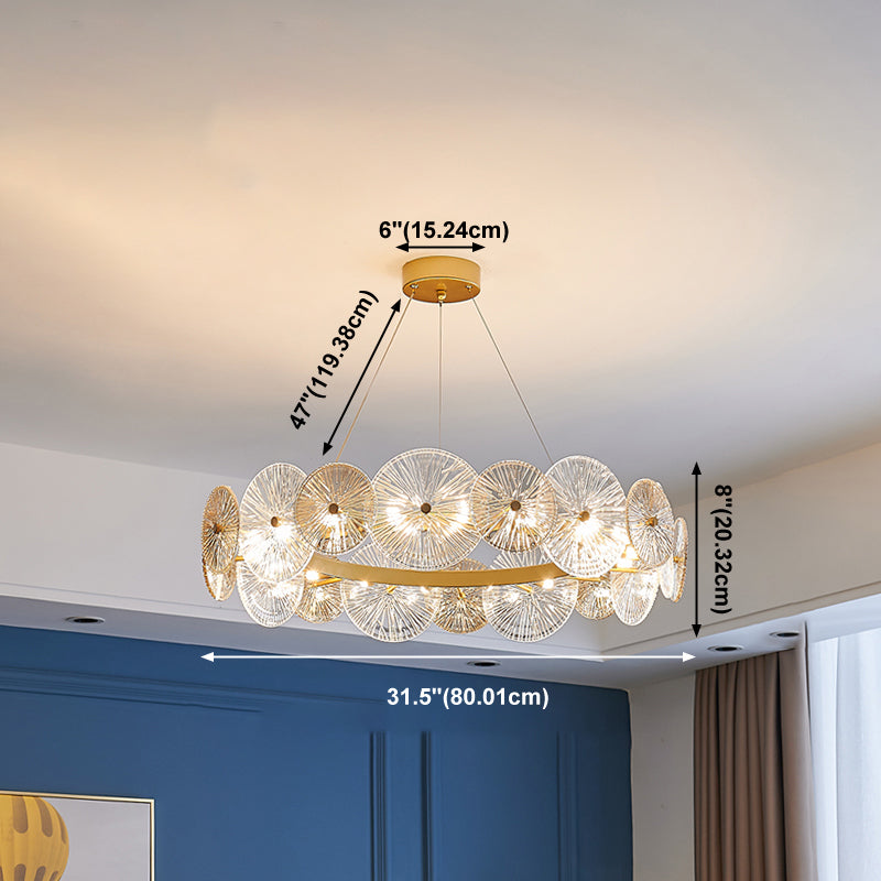 Gold Circle Chandelier Modern Multi Light Hanging Light with Glass for Bedroom