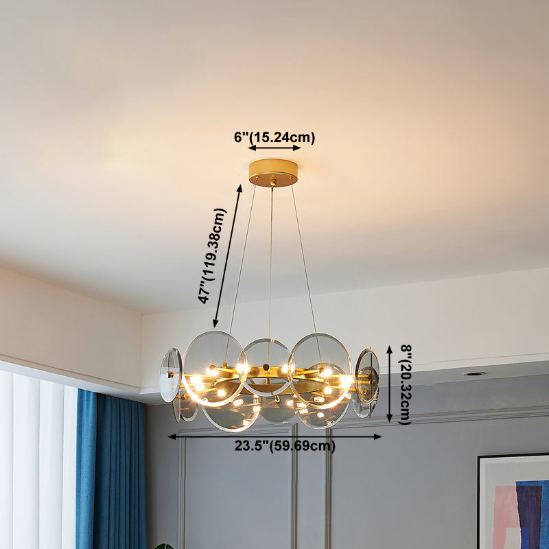Gold Circle Chandelier Modern Multi Light Hanging Light with Glass for Bedroom