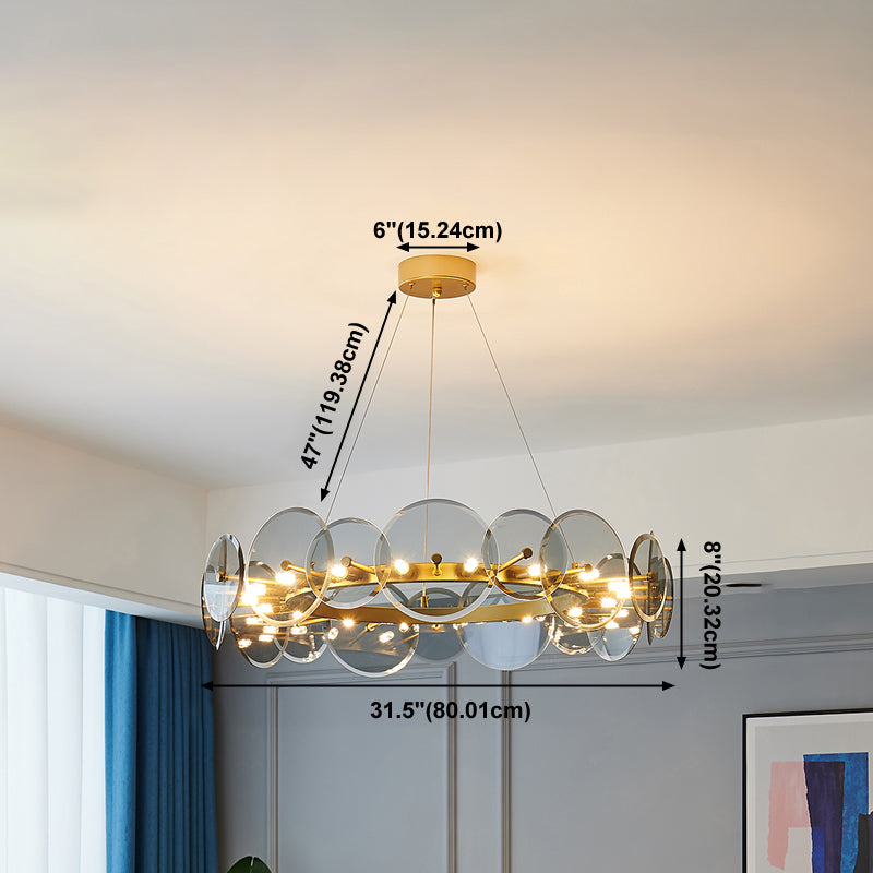 Gold Circle Chandelier Modern Multi Light Hanging Light with Glass for Bedroom