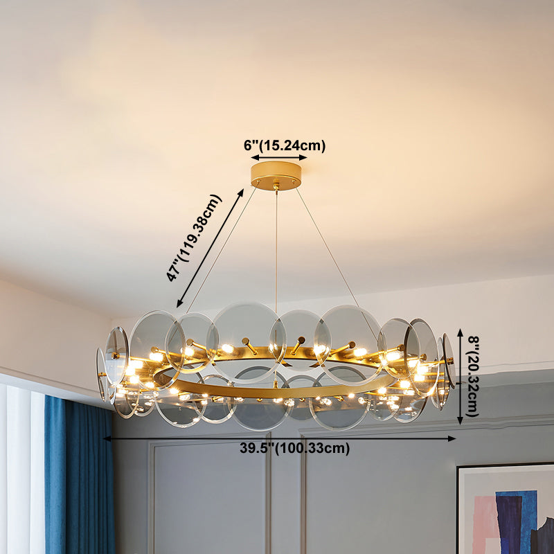 Gold Circle Chandelier Modern Multi Light Hanging Light with Glass for Bedroom