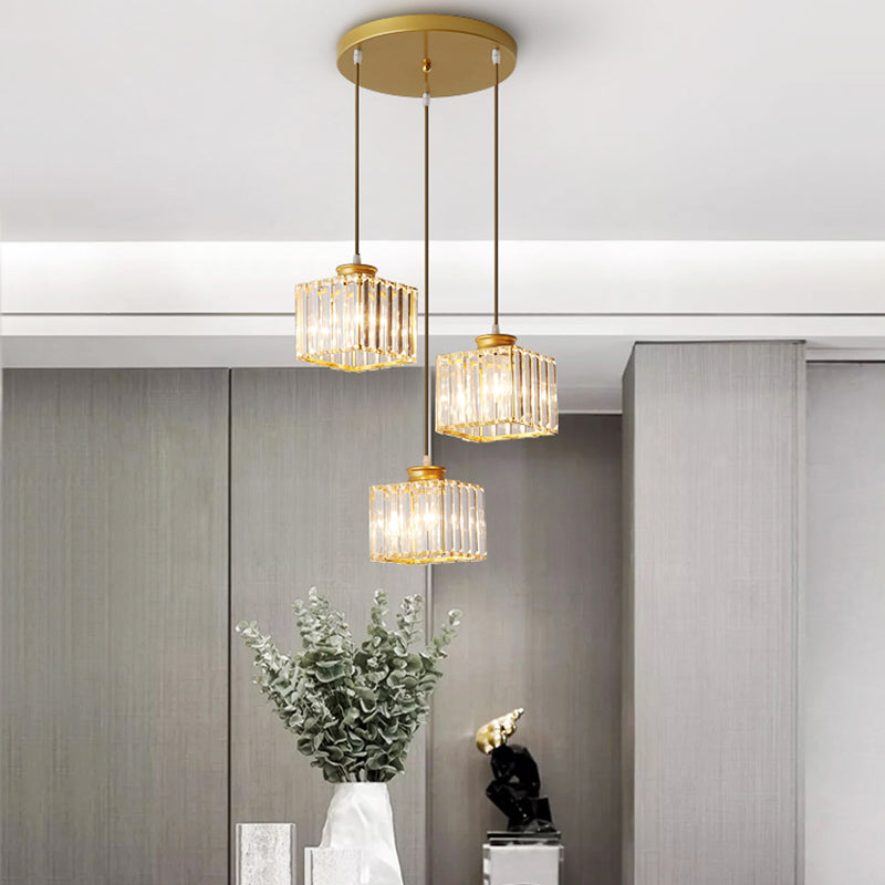 3 Heads Crystal Hanging Light Contemporary Pendant Lighting for Living Room