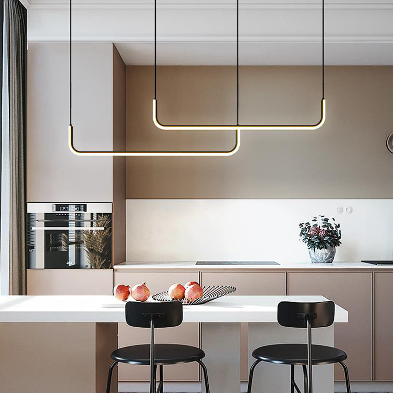 Modern Dining Chandelier Light Modern Strip Shape Pendant Light Fixture for Dining Room
