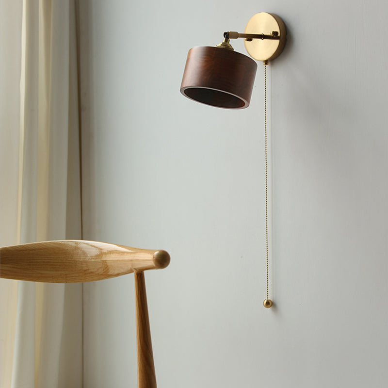 Living Room Simple Sconce Light Fixtures 1 Blub Wood Lampshade Wall Mounted Lighting