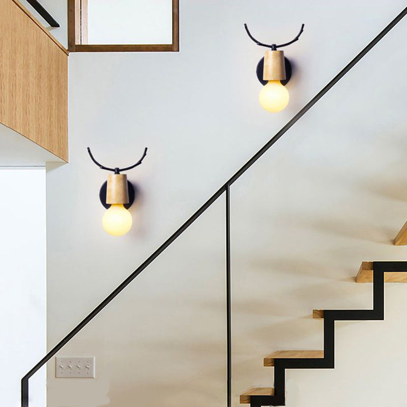 Lámpara de luz de drogadictos de estilo simple 1 cabeza lámpara de pared de madera para sala de estar de dormitorio