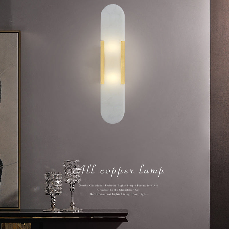 Modern Simple Wall Sconce 2 Head Marble Wall Mounted Light Fixture for Living Room