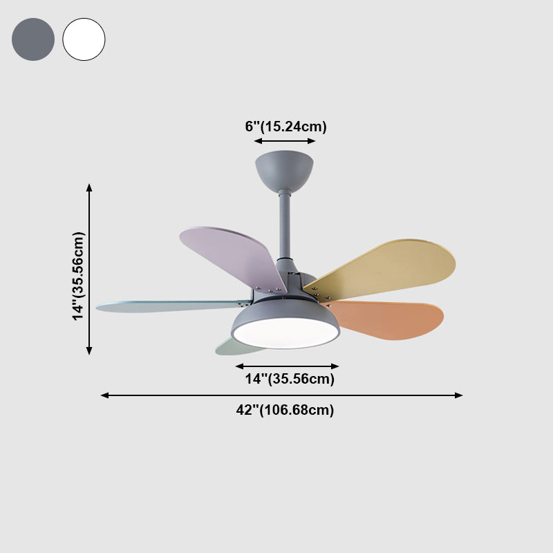 Macaron Style Hanging Fan Light LED Semi Flush Mount Ceiling Lamp