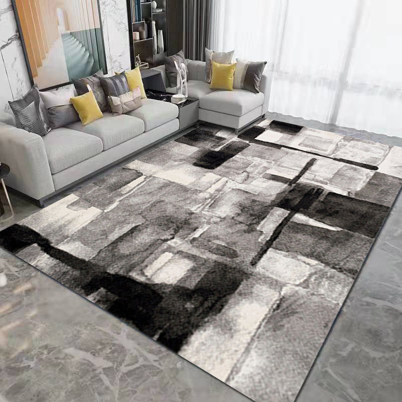 Gray Modern Rug Polyester Graphic Rug Non-Slip Backing Rug for Home Decor