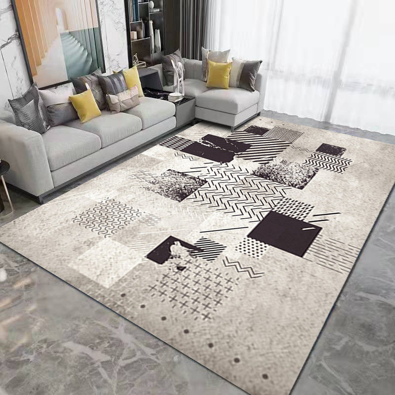 Gray Modern Rug Polyester Graphic Rug Non-Slip Backing Rug for Home Decor