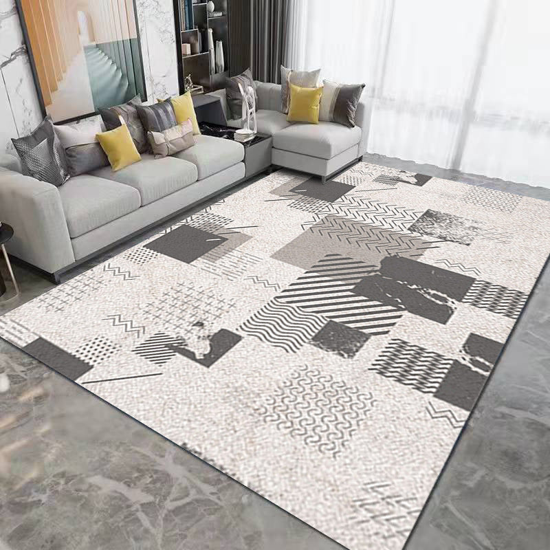 Gray Modern Rug Polyester Graphic Rug Non-Slip Backing Rug for Home Decor