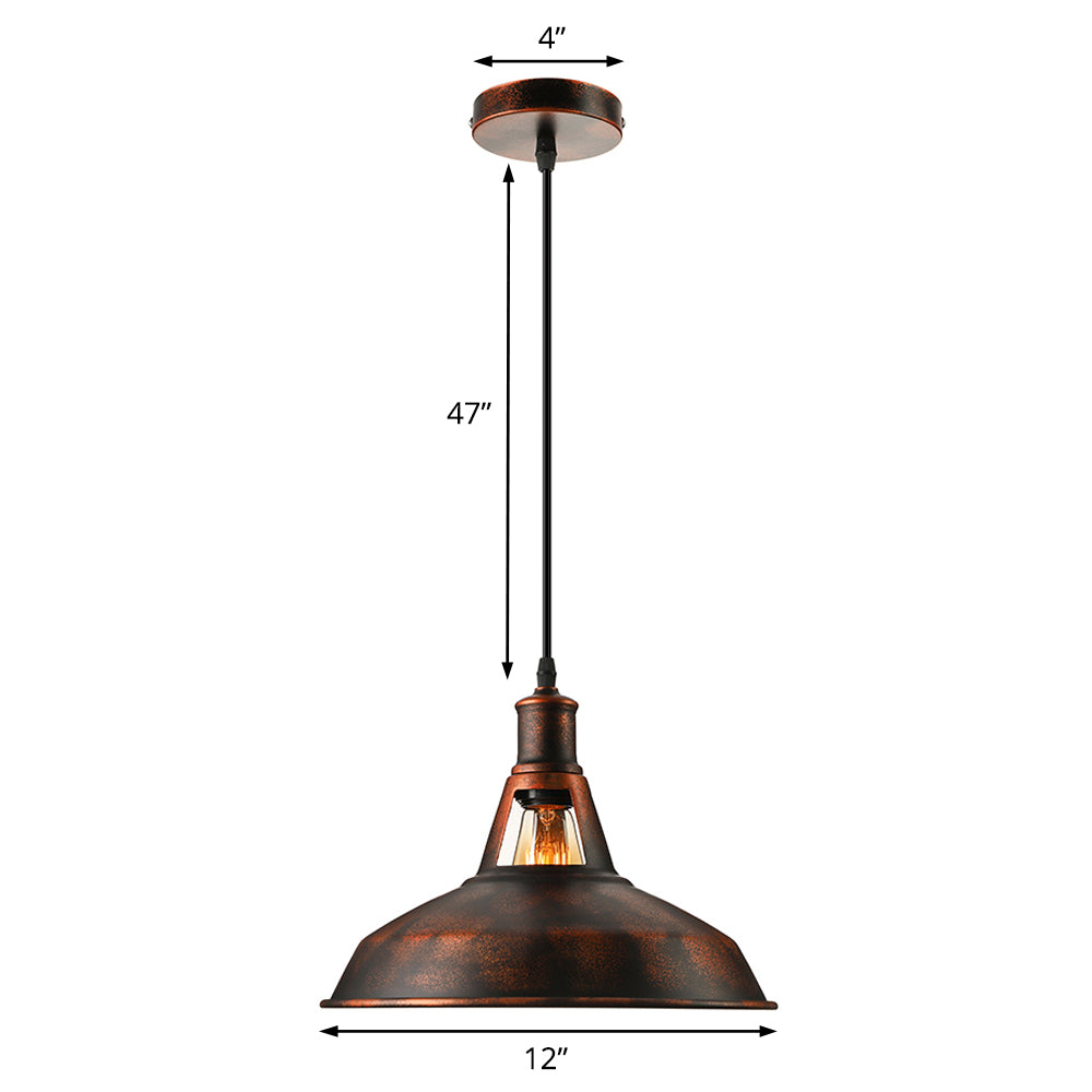 Lampada a sospensione in metallo ruggine con sfumatura di fienile 1 lampadina in stile rustico lampada appesa con cavo regolabile, larghezza 10,5 "/12"/15 "