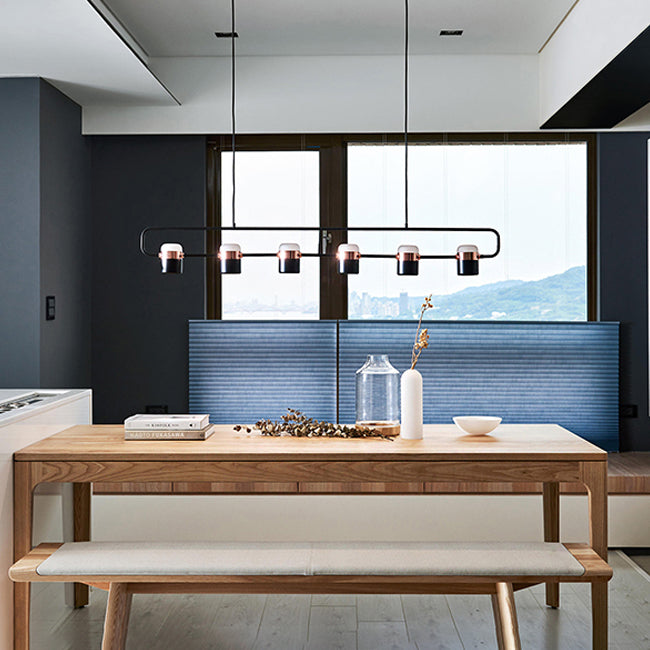 6 Light Cylinder Island Lighting Fixtures Contemporary Metal Island Lighting Ideas in Black