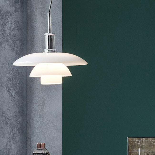 Modern Artistic Single Hanging Lamp Electroplate Iron Pendant Light with White Glass Shade