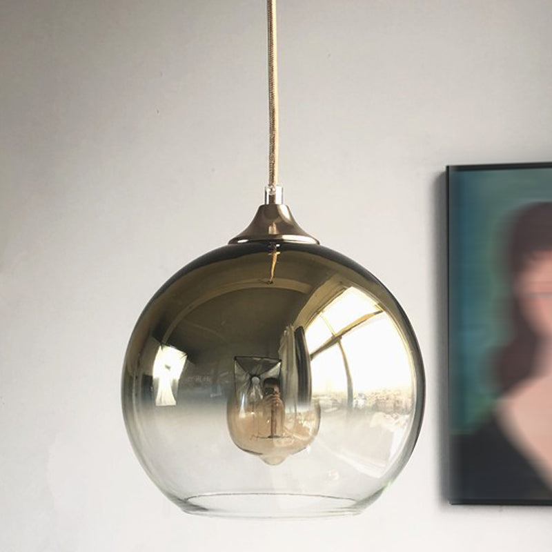 Modern Artistic Single Hanging Lamp Electroplate Iron Pendant Light with Globe Glass Shade