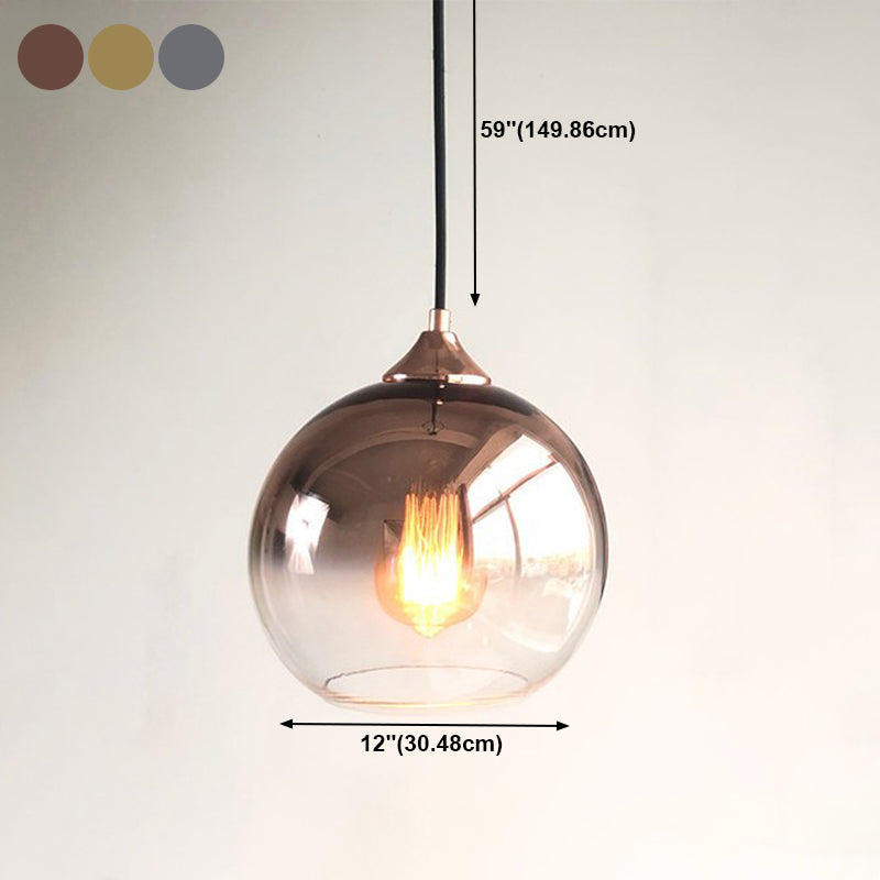 Modern Artistic Single Hanging Lamp Electroplate Iron Pendant Light with Globe Glass Shade