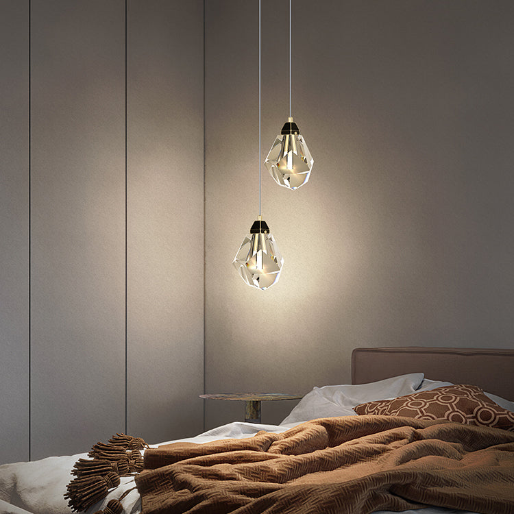 Crystal Unique Shape Hanging Light Modern Style 1 Head Hanging Mount Fixture for Bedroom
