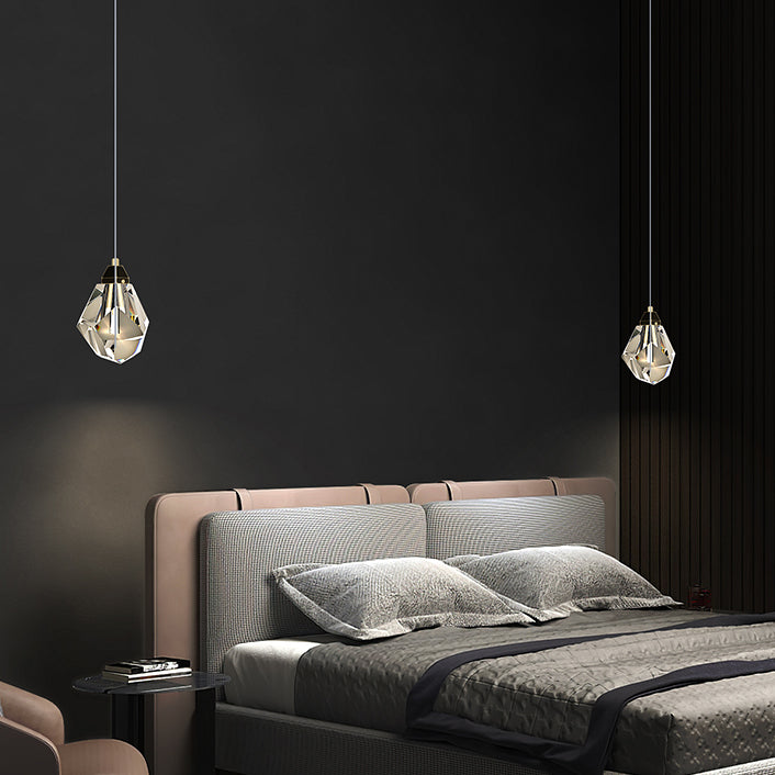 Crystal Unique Shape Hanging Light Modern Style 1 Head Hanging Mount Fixture for Bedroom