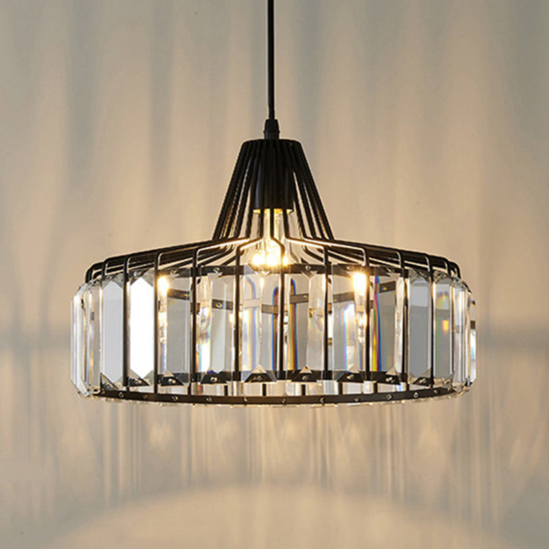 Crystal Luxury Pendant Light Modern Style Iron Cage Shaped Hanging Light for Living Room