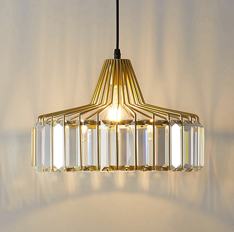 Crystal Luxury Pendant Light Modern Style Iron Cage Shaped Hanging Light for Living Room