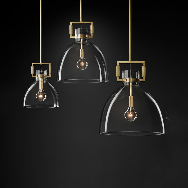 Stile industriale sospeso a sospensione vetro trasparente 1 testa a testa leggera per il ristorante Cafe