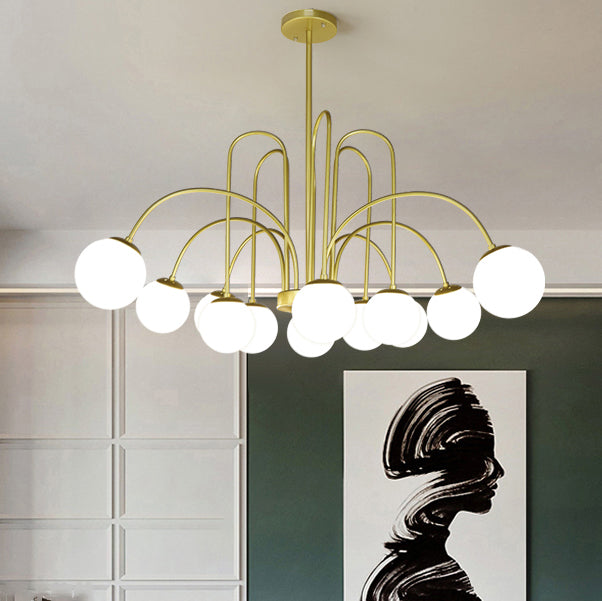 Modern Metal Chandelier Light Globe Multi-Head Pendant Lamps with Glass Shade