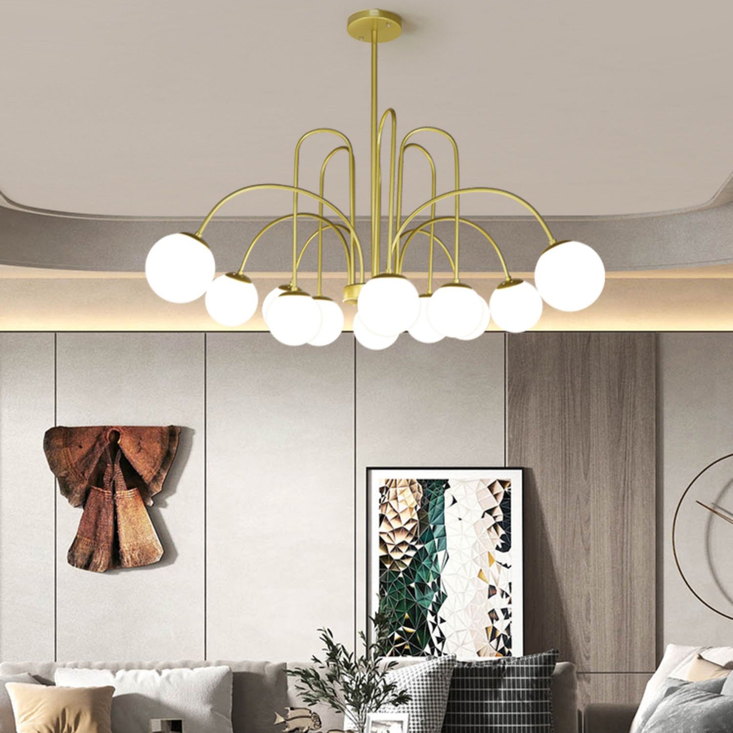 Modern Metal Chandelier Light Globe Multi-Head Pendant Lamps with Glass Shade