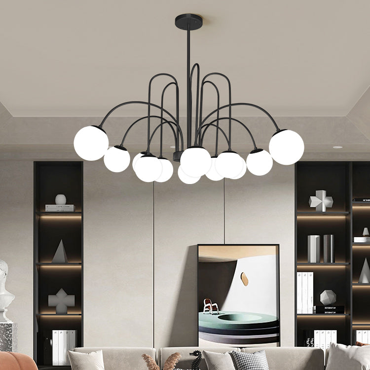 Modern Metal Chandelier Light Globe Multi-Head Pendant Lamps with Glass Shade