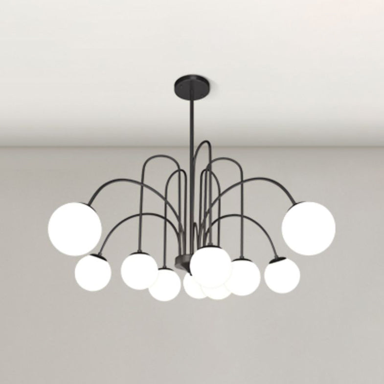 Modern Metal Chandelier Light Globe Multi-Head Pendant Lamps with Glass Shade