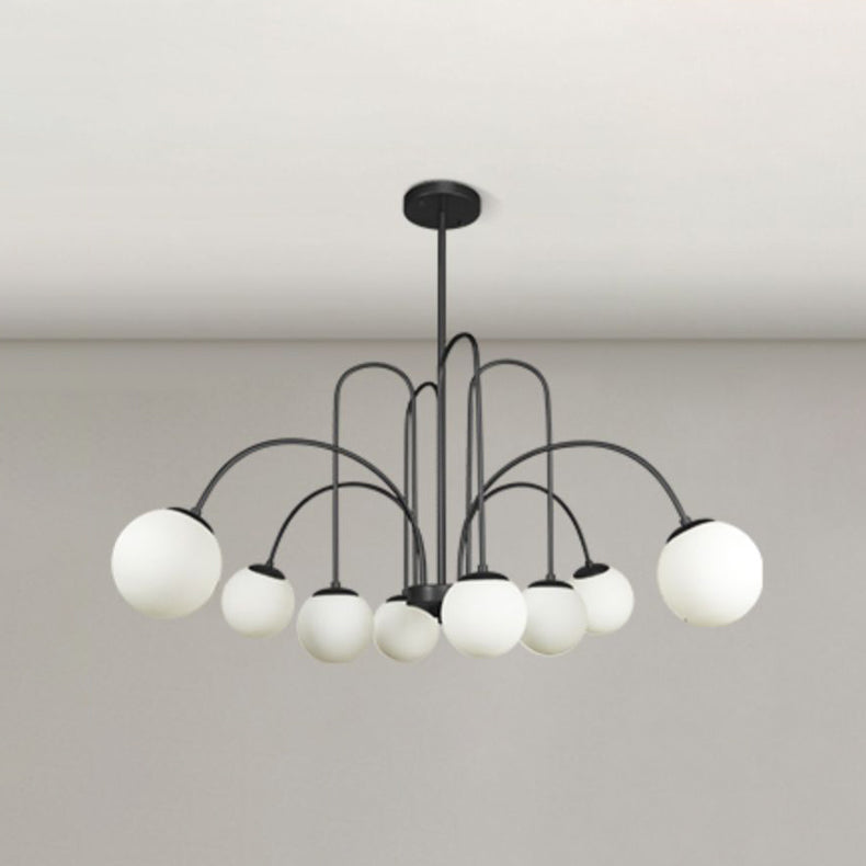 Modern Metal Chandelier Light Globe Multi-Head Pendant Lamps with Glass Shade